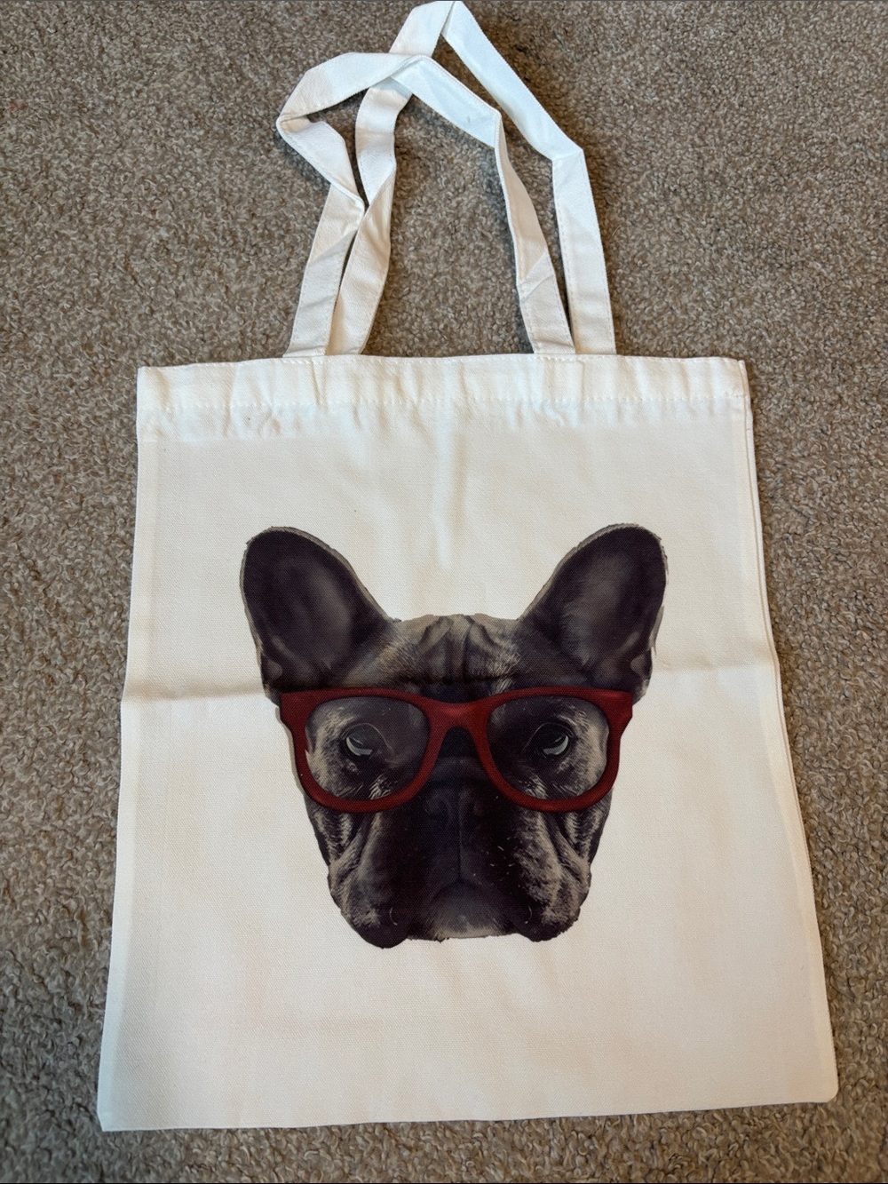 French Bulldog With Red Glasses Graphic Canvas Tote Bag